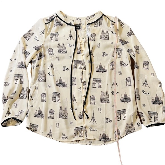 TALBOTS WOMENS GORGEOUS PARIS BLOUSE SIZE SMALL PETITE OFF WHITE AND BLACK NWT - Picture 6 of 9